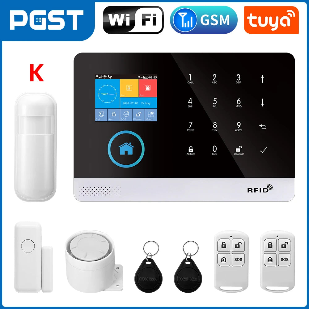 PGST 103 2.4 inch Screen 4G 2G WIFI GSM Home Bulgar Security System for Home 433MHz APP Control RFID Card with PIR Motion