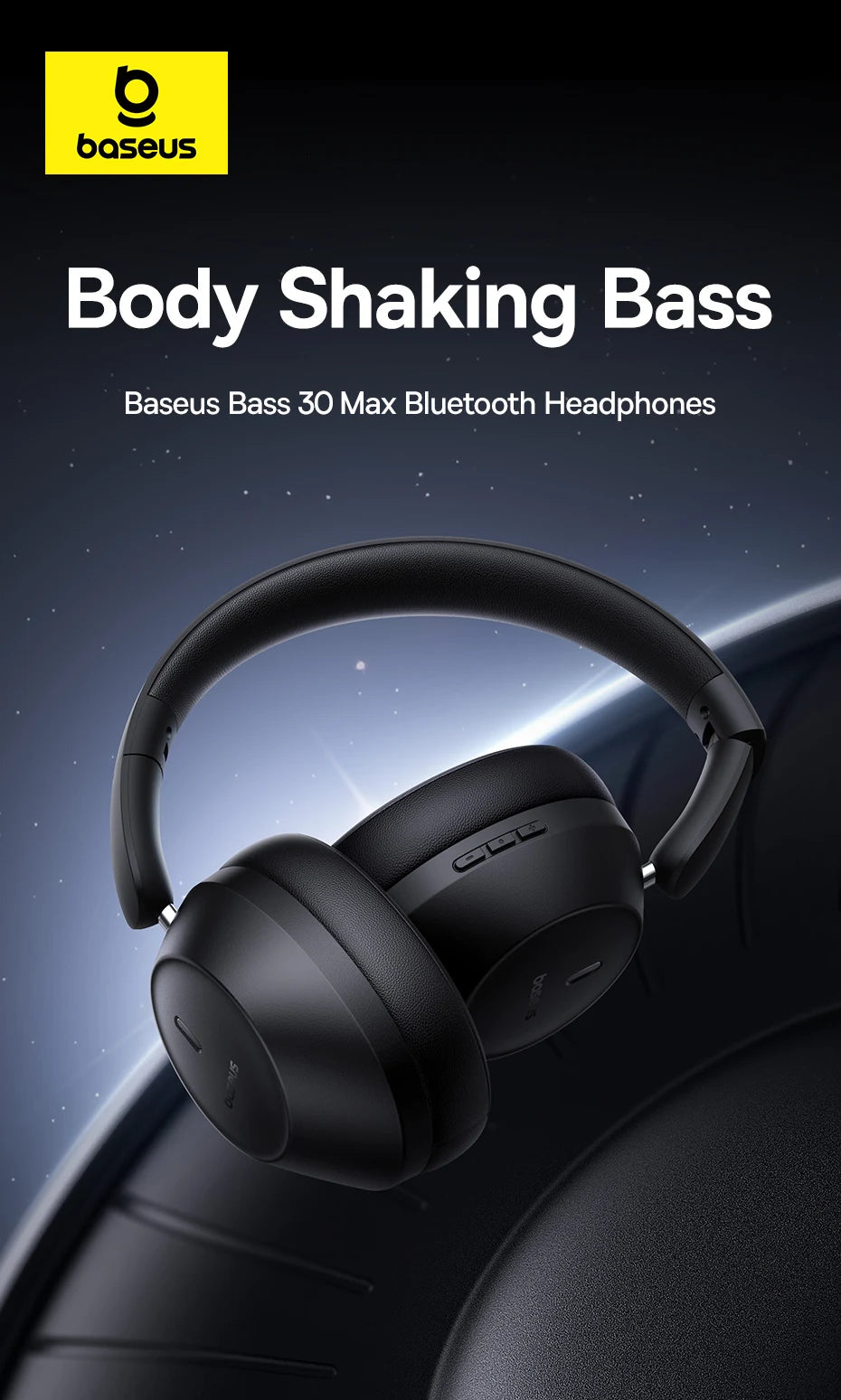 Baseus Bass 30 Max Wireless Headphone Bluetooth 5.3 40mm Bass-Enhance Foldable Over Ear Headsets 50H Play time Gaming Earphone