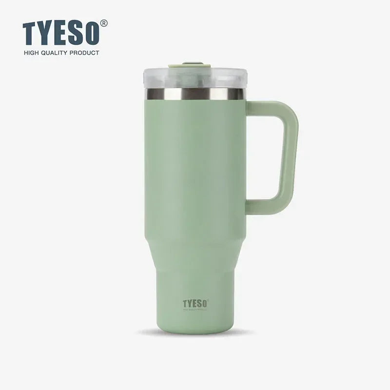 Tyeso 900/1200ML Tumbler Bottle Stainless Steel Car Mug With Handle Straw Thermal Iced Travel Vacuum Insulated Coffee Hot Cup