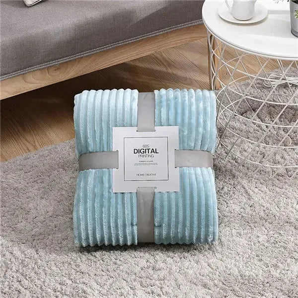 Striped Flannel Blankets For Beds Solid Pink Blue Color Soft Warm Mink Throw Sofa Cover Bedspread Beach Airplane Travel Blankets