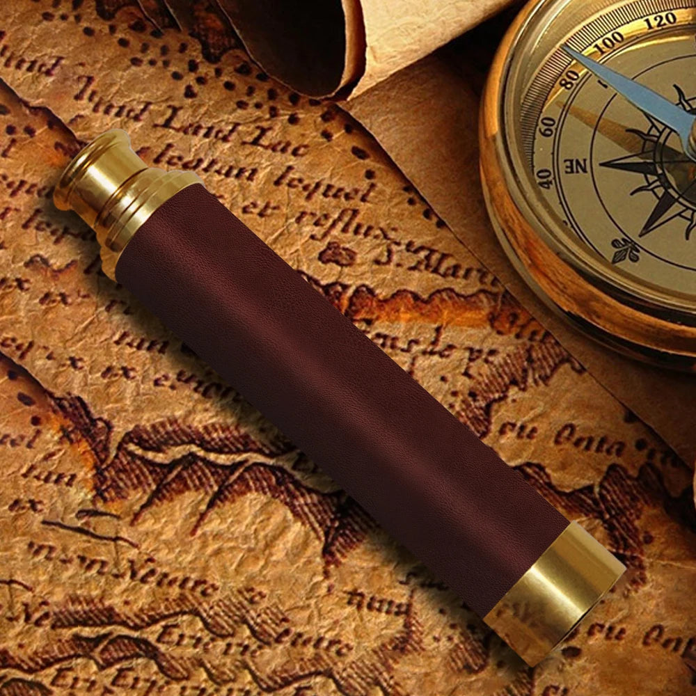Vintage Pirate-Style 25x30 Monocular Telescope: Collapsible Brass Pocket Mini Spyglass with Zoom for Travel, Hunting & Game Watc