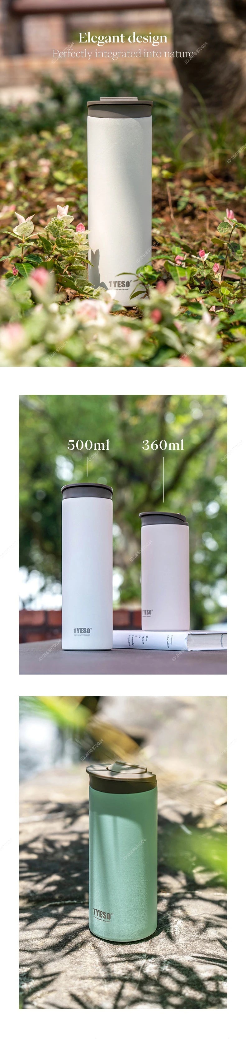 360/500ml Tyeso Stainless Steel Insulated Travel Mug Leak-Proof Direct Drink Water Bottle for Men Women Portable Car Coffee Cup