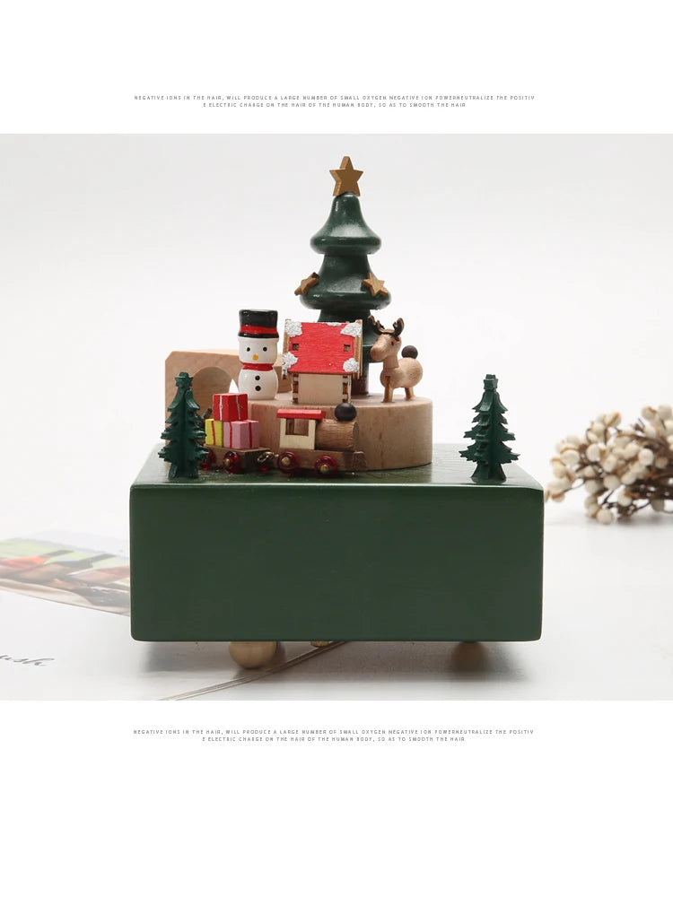 Creative Wooden Christmas Deer  Snowman Train  Music Box Handmade  Carousel Toy  Decoration Gift For Kids