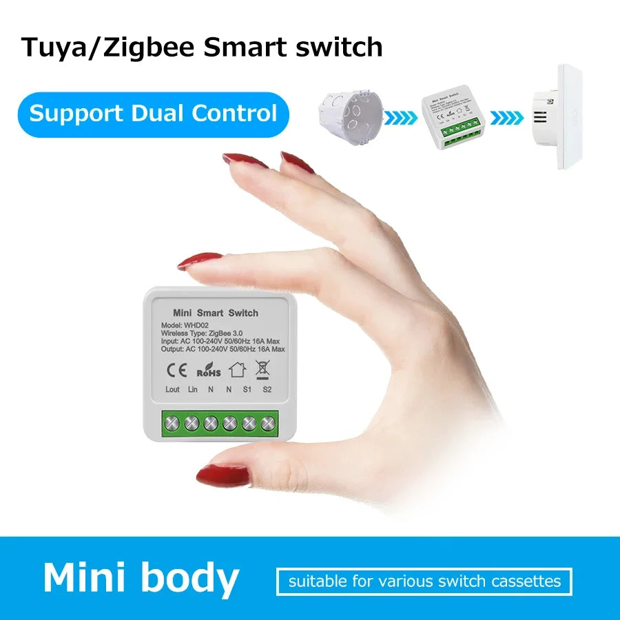 Tuya ZigBee WiFi Smart Switch 2 Way Control Breaker Relay 220V 110V 16A Smart Life APP Voice Control with Alexa Google Home