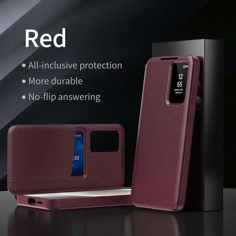 For Samsung Galaxy S25 Ultra Smart View Window Case ELVEV Durable Quality Leather Flip-Free Answering Cover for Samsung S25 S25+