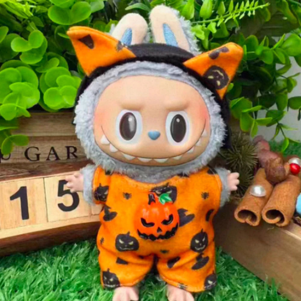 (Without Shoes)For Korea Kpop Exo 3.0 Labubu Halloween Pumpkin Devil Little Bear Doll Dress Cute Decoration 15/17cm Doll