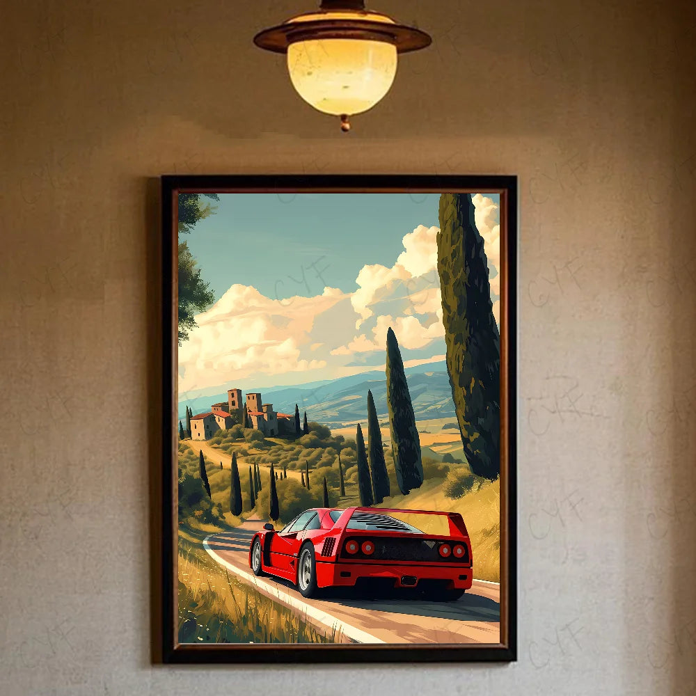 Luxury Classic Retro Red Super Sports Car F40 Art High-quality Printed Posters Homeliving room Wall Art Garage Room Decor