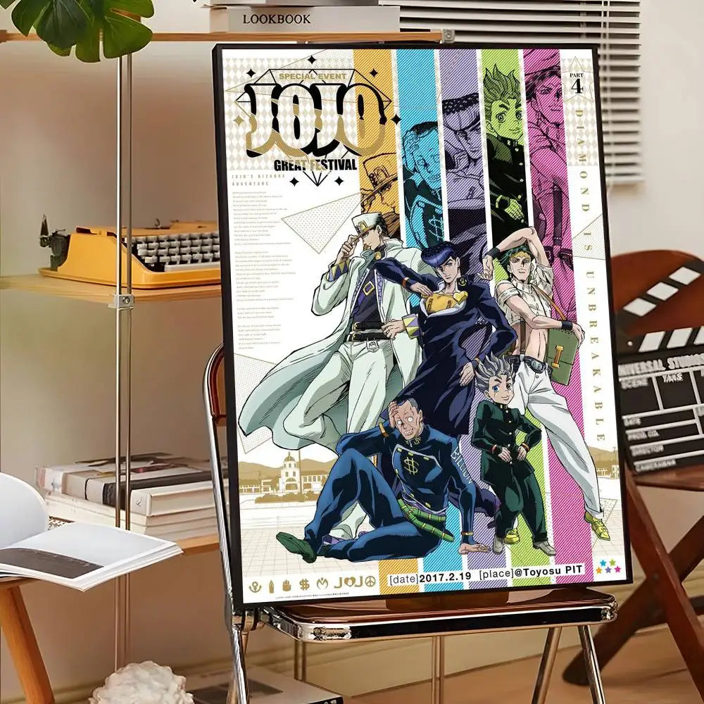 Anime J-JoJo Bizarre Adventure Poster Sticky Wall Art Printing Waterproof Home Living Bed Room Bar Aesthetic Decor