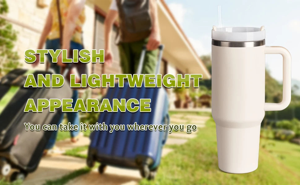 1200ml Stainless Steel Insulated Straw Water Bottle Thermal Coffee Car Cup 40oz Cold Hot Mug Vacuum Flask with Handle for Travel