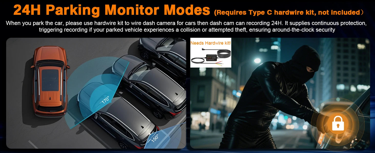 4K+2K Front and Rear Dash Cam Built-in WiFi 3 Inch IPS Car Video Camera WDR Night Vision G-Sensor 24H Parking Mode APP Control