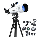 BOSSDUN 40070 Telescope w/Phone Adapter & Sturdy Tripod - 70mm Aperture for Stargazing, Birding, Beginners, Portable Scope