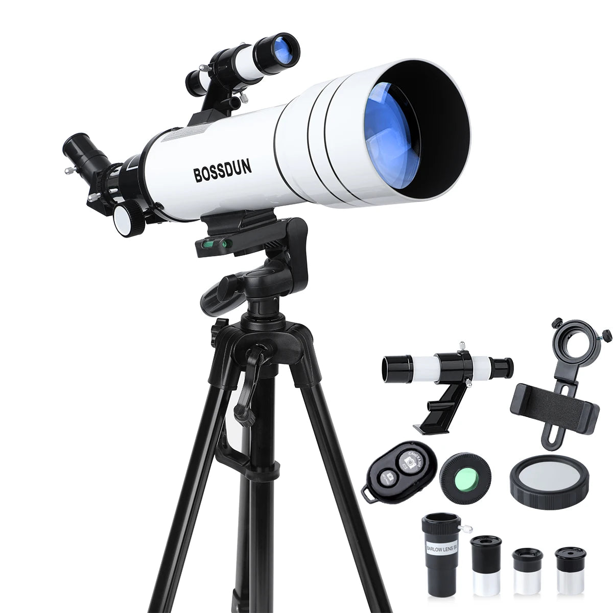 BOSSDUN 40070 Telescope w/Phone Adapter & Sturdy Tripod - 70mm Aperture for Stargazing, Birding, Beginners, Portable Scope