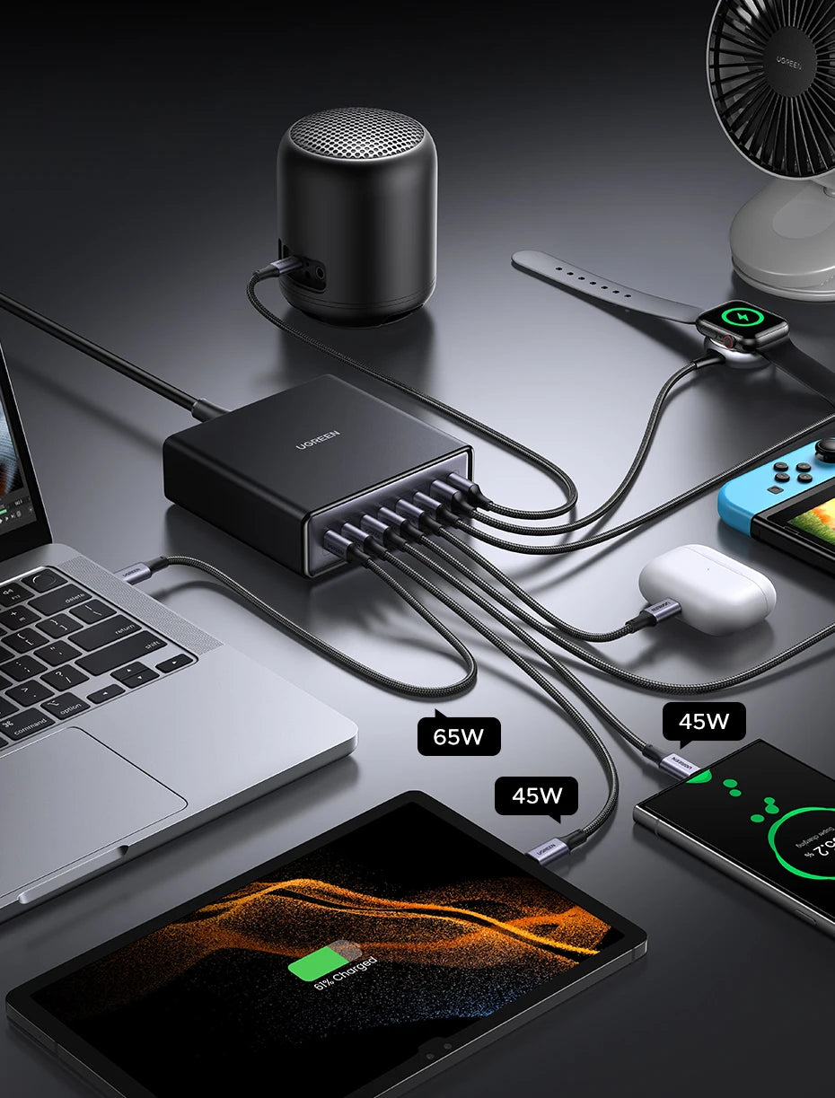 UGREEN 200W GaN Charger 8 in 1 Desktop USB C Charging Station Stand For Macbook Laptops iPhone 16 15 Pro Xiaomi Samsung Tablets