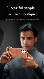 High Quality Leather Holder Electroplate Phone Case for Samsung Galaxy S25 S24 S23 Ultra S24 S23 Plus Bracket Magnetic Cover