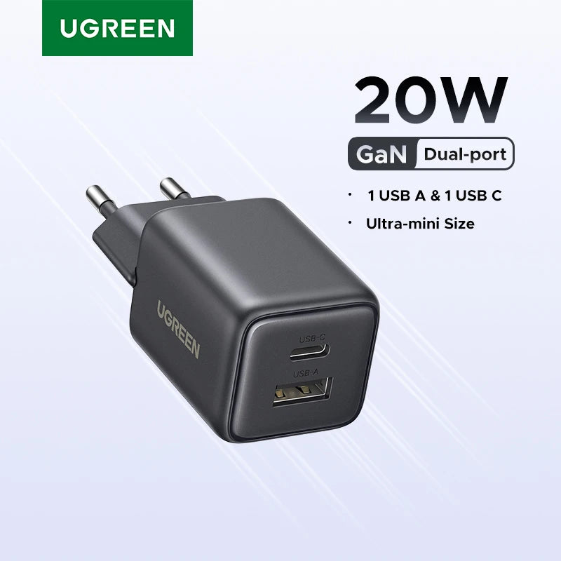 UGREEN 20W GaN Charger PD3.0 QC3.0 Mini USB C Phone Charger For iPhone 17 16 15 Pro Max Samsung S25 Xiaomi Tablet iPad Air Pro