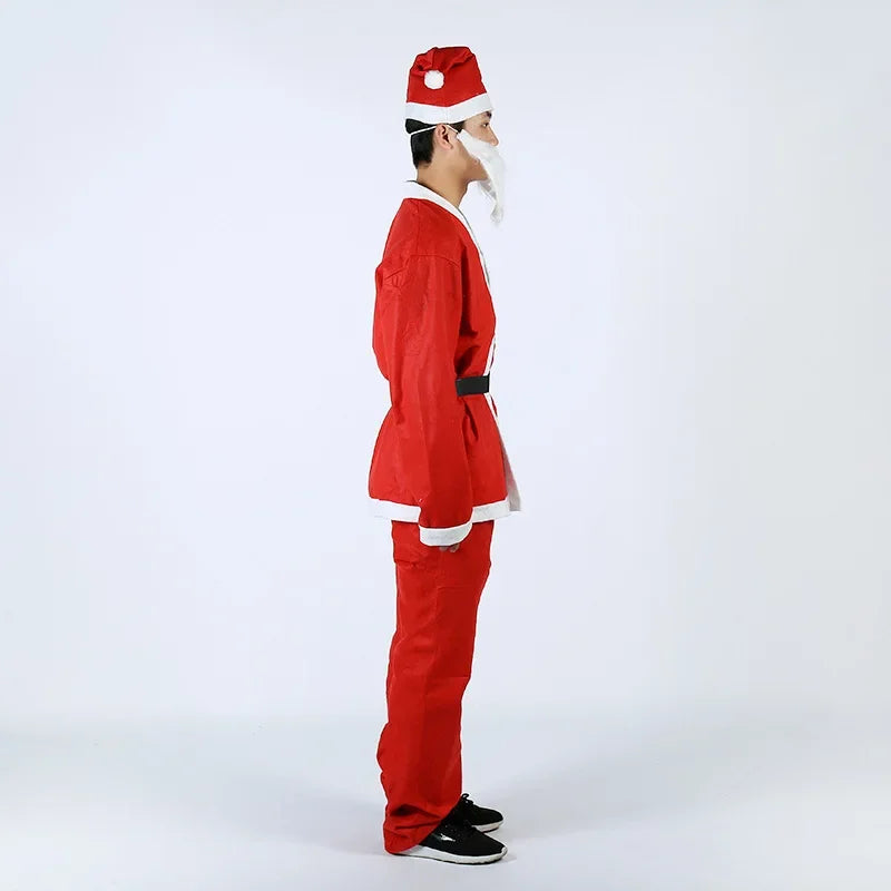Red Classic Non-woven Santa Claus Costume Christmas Performance Cosplay Show Holiday Adult Boys Girls Decorative Clothes Unisex