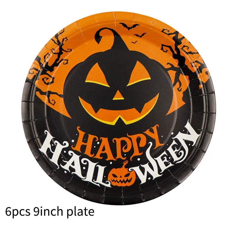 Halloween Themed Disposable Tableware Cups 7 Inch Plates 9 Inch Plates Halloween Party Decoration Supplies Festival Supplies