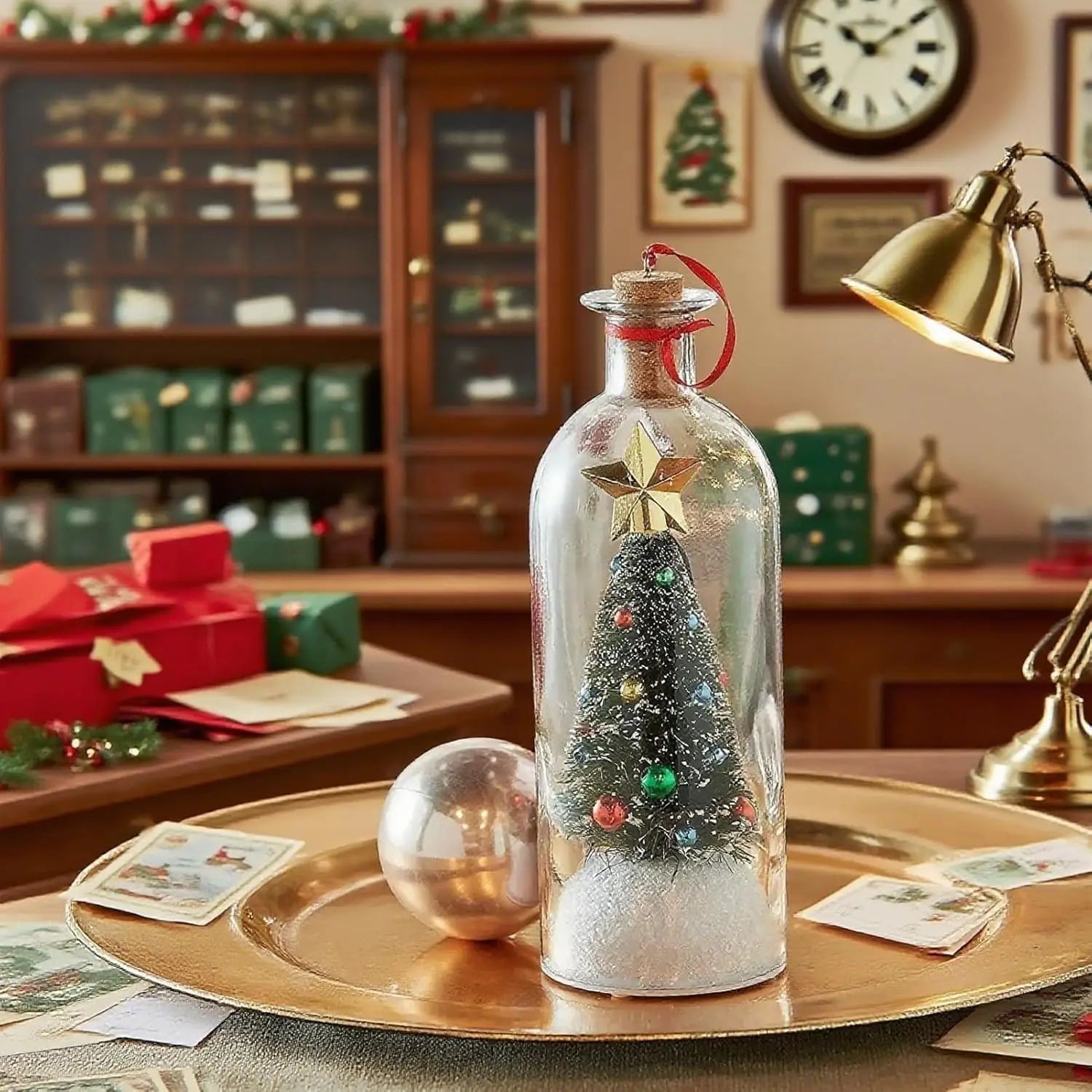 Christmas Tree Message in a Bottle, Recordable Voice Message Ornament Playback Cork, Snowy Scene in Bottle for Home Xmas Festive