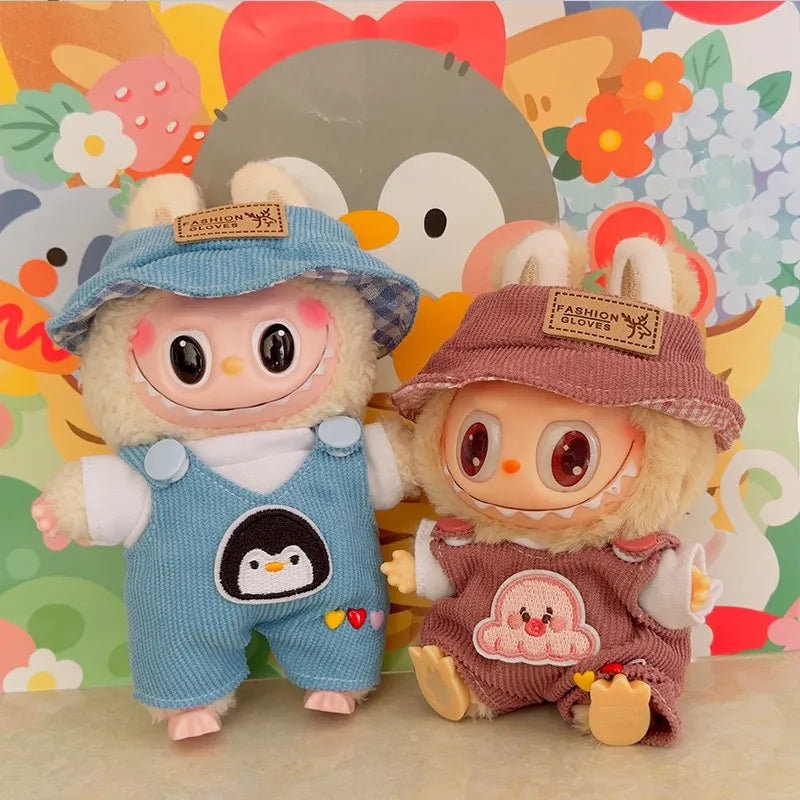 Labubu Doll Fashion Set Cute White Shirt Hat Animal Overalls Doll Clothes Accessory Gift for 17cm Doll