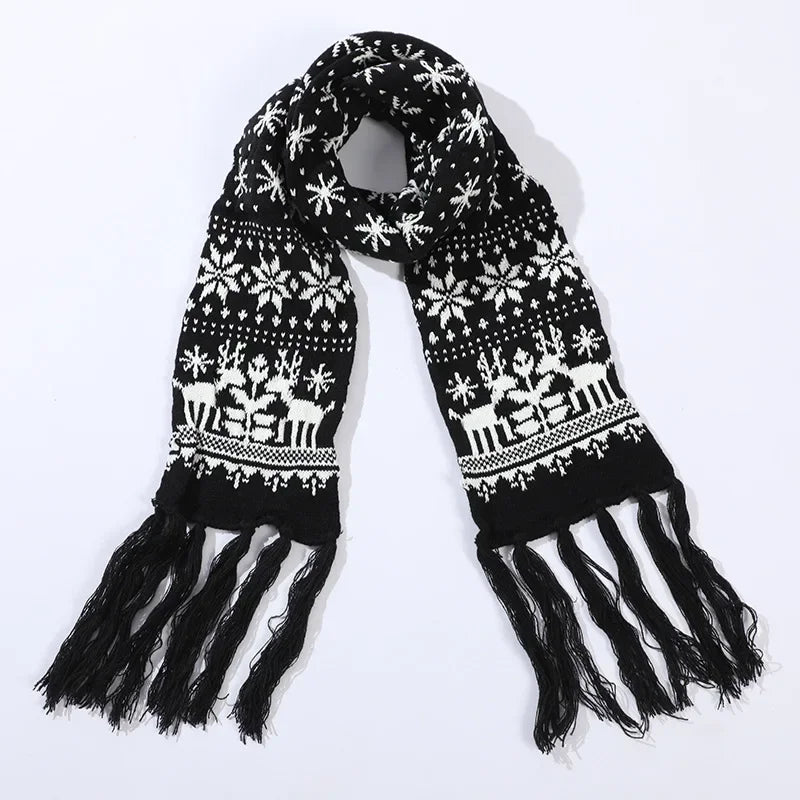 1pc Christmas Red Scarves Cartoon Reindeer Snowflake Warm Scarf Man and Woman Christmas Scarves for Women Sweet Girls Black 2025