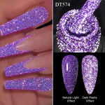 MEET ACROSS 7ml Pink Fluorescent Reflective Gel Nail Polish Glitter Neon Semi Permanent UV LED Gel Nail Art Varnish Manicure