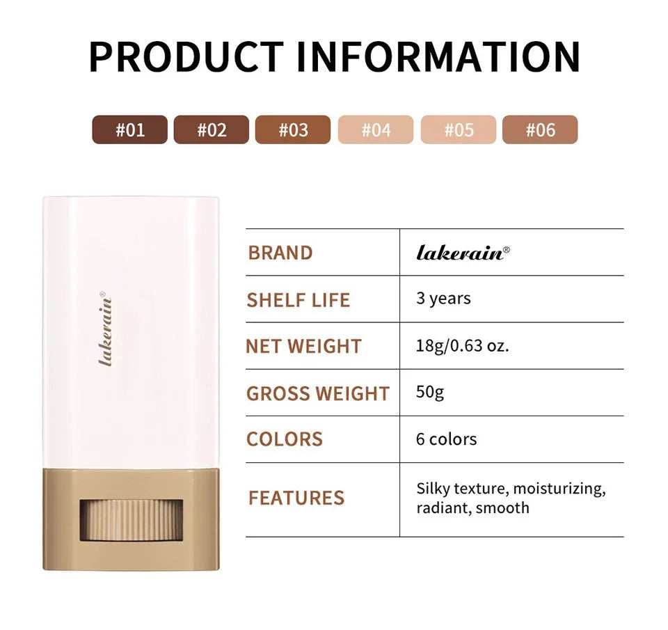 6Color Tinted Foundation Cream Stick Waterproof Lasting Oil-control Cover Acne Makeup Smooth Moisturize Concealer Serum Balm