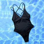 Solid Blue Backless Swimwear One Piece Sexy Swimsuit Women 2025 Back Cross String Bathers High Cut Bathing Suit Swmming Wear