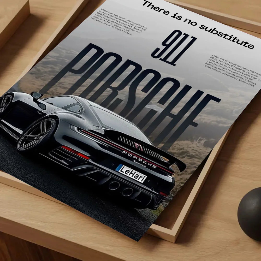 Porsche Cars Poster Self-adhesive Art Waterproof Paper Sticker Coffee House Bar Room Wall Decor
