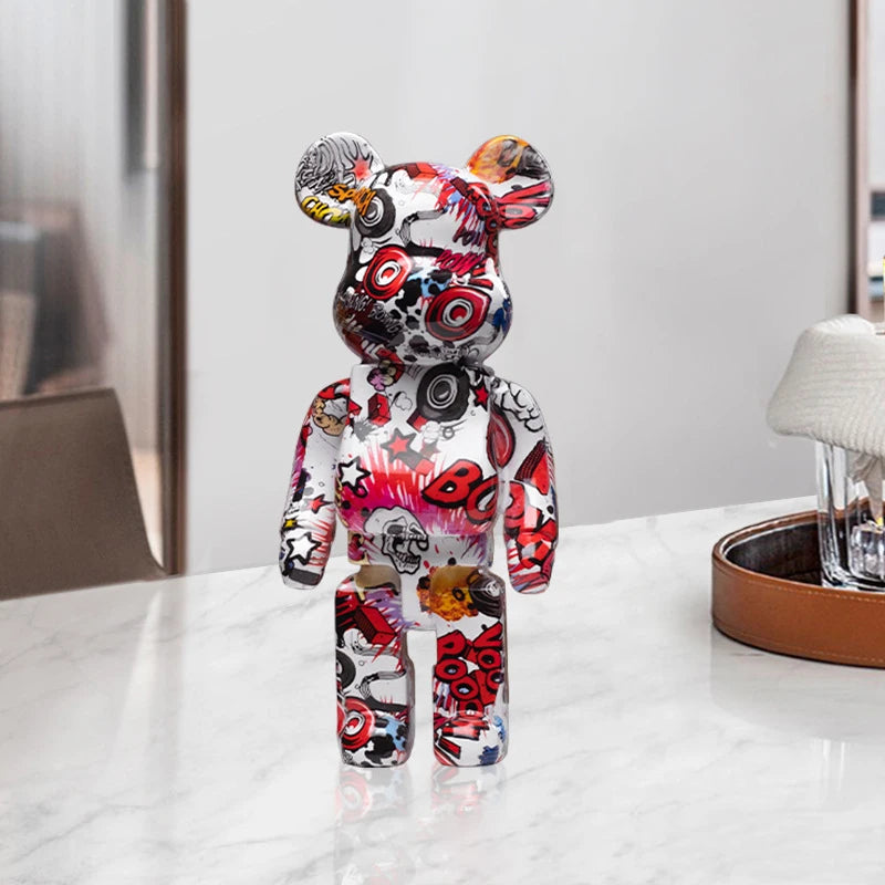 Graffiti Bear Figurine 27cm – Abstract Home Decor & Money Jar
