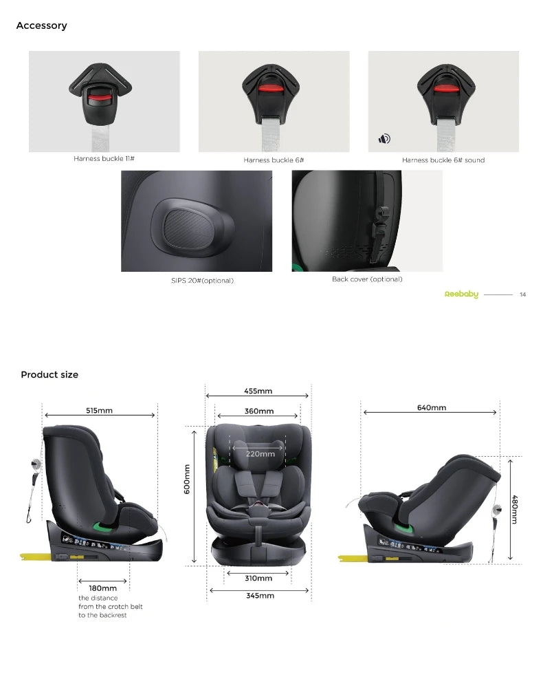 Child seat 360° ISOFIX rotating baby car seat, ECE R129/0-36 kg/0-12 years, 5-point seat belt