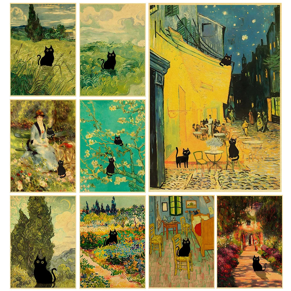 Digital Cats Cute Poster Kraft Paper Prints Modern DIY Funny Cartoon Room Painting Prints Art Picture Posters Living Room Decor