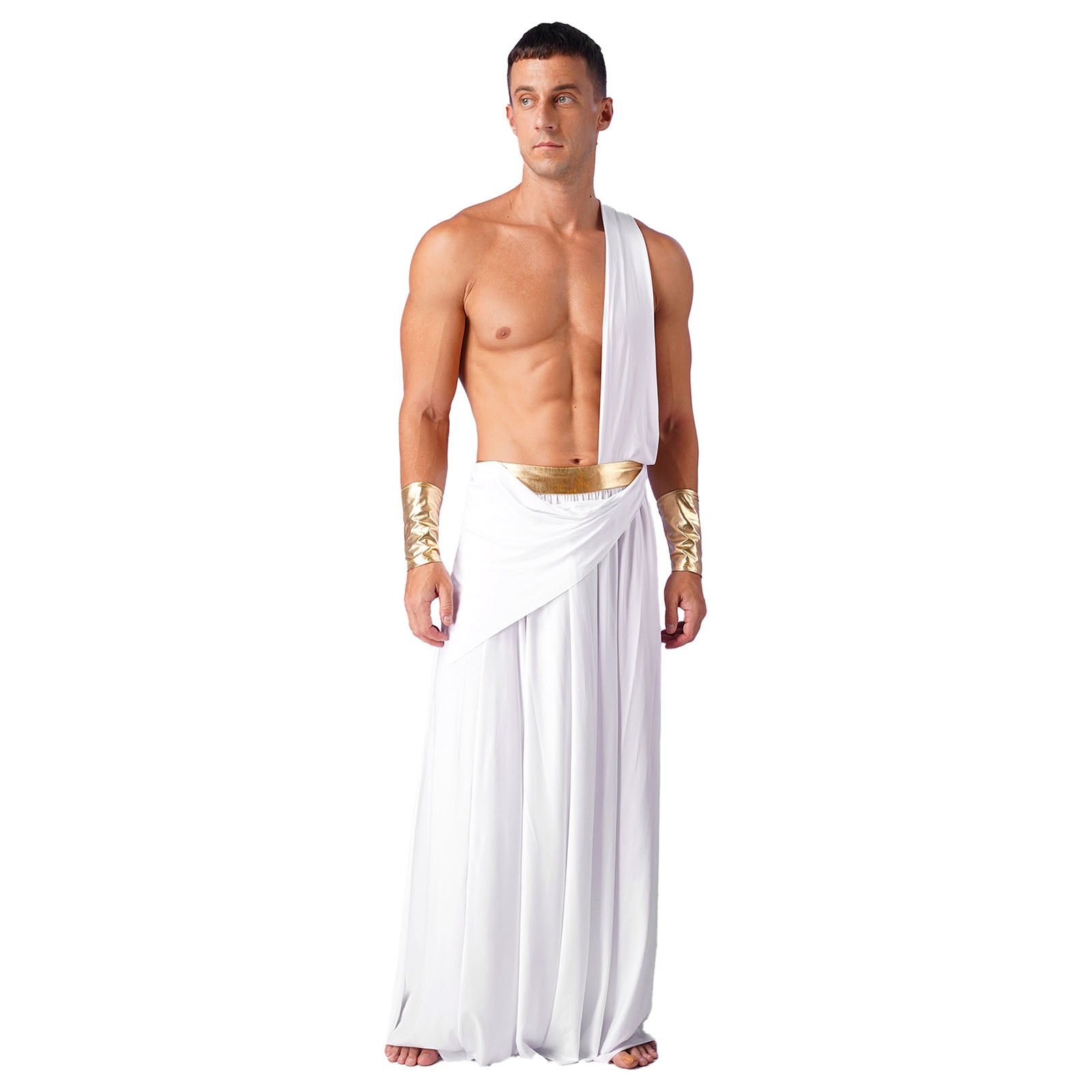 Mens Ancient Greek God Toga Gladiator Costumes Roman Emperor One Shoulder Sleeveless Robe Halloween Medieval Warrior Outfits