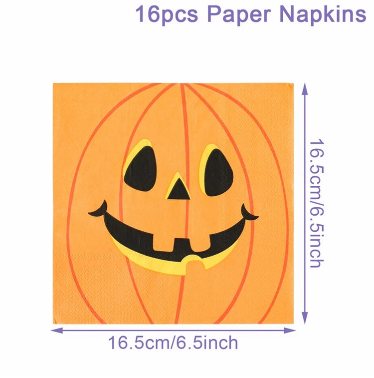 Halloween Pumpkin Black Cat Disposable Tableware Set Halloween Party Decor Kids Favors Trick or Treat  Paper Plates Cup Napkins