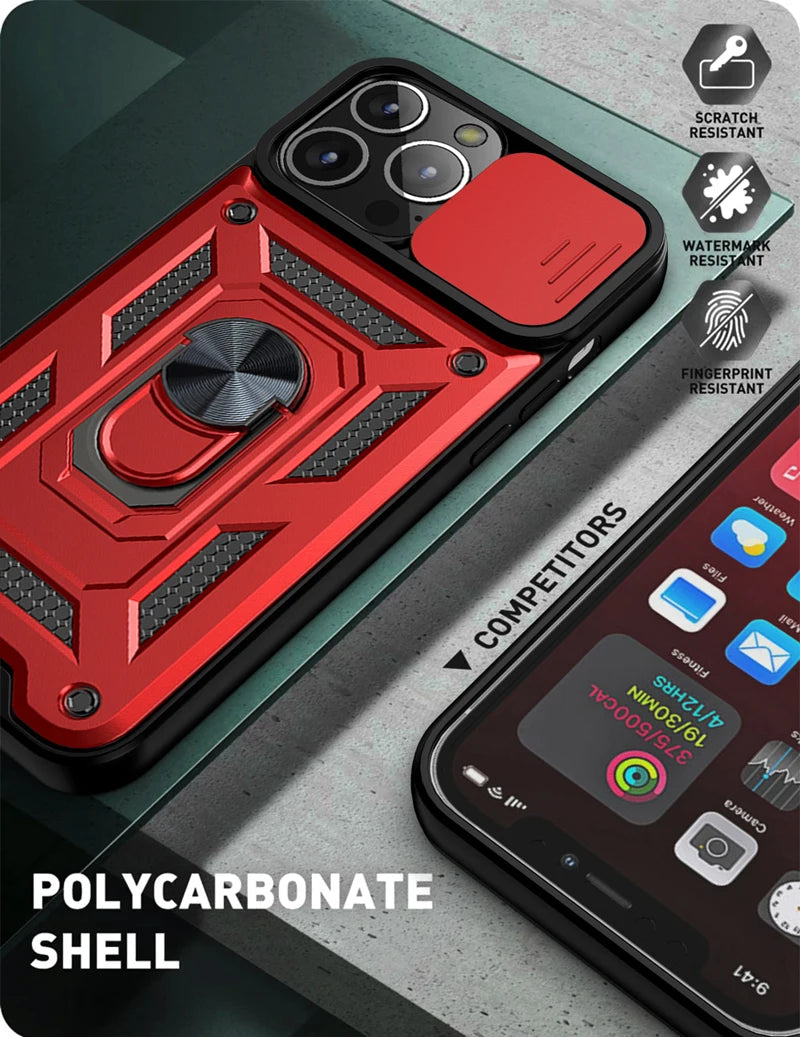 For iPhone 16 17 15 14 13 12 11 Pro Max Mini Plus Air Military Grade Bumpers Ring Cover Slide Camera Lens Protector Armor Case