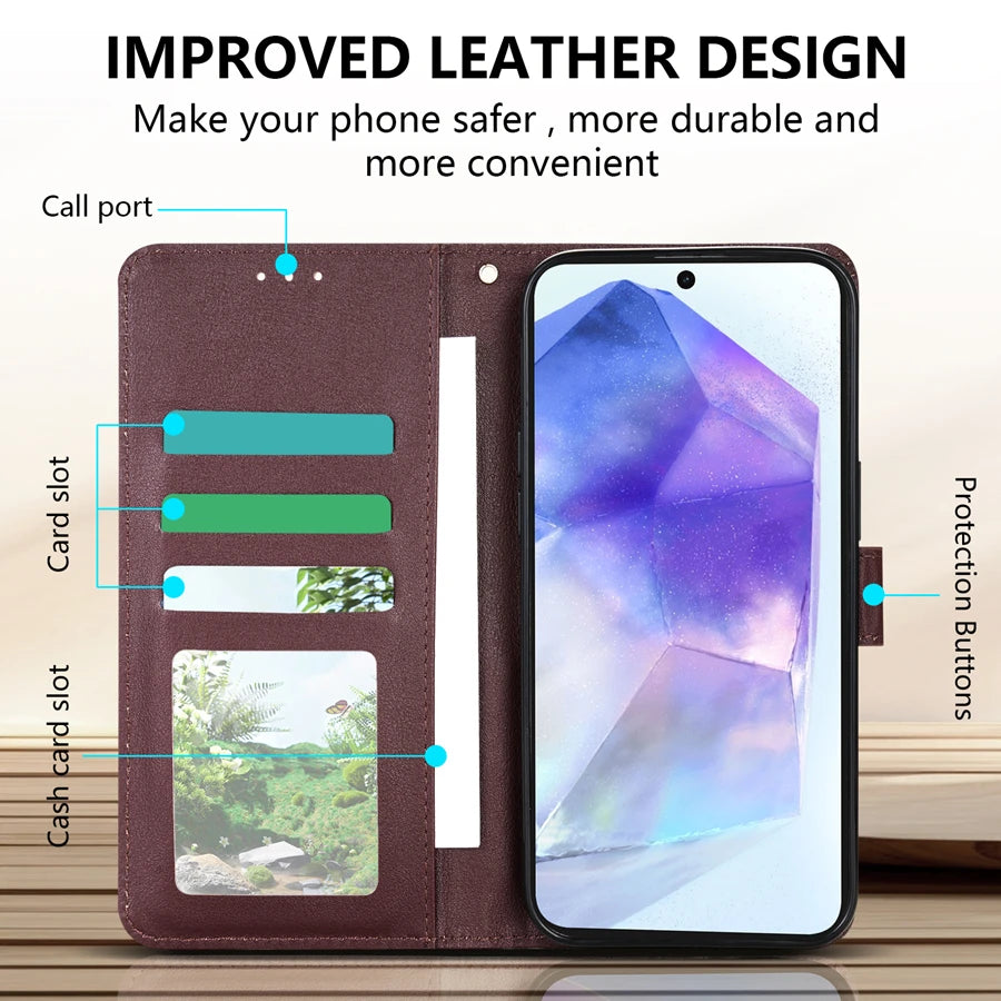 Wallet Flip Leather Case For For Samsung Galaxy A05s A06 A07 A12 A13 A14 A15 A16 A17 A24 A26 A34 A35 A36 A52 A53 A54 A55 A56