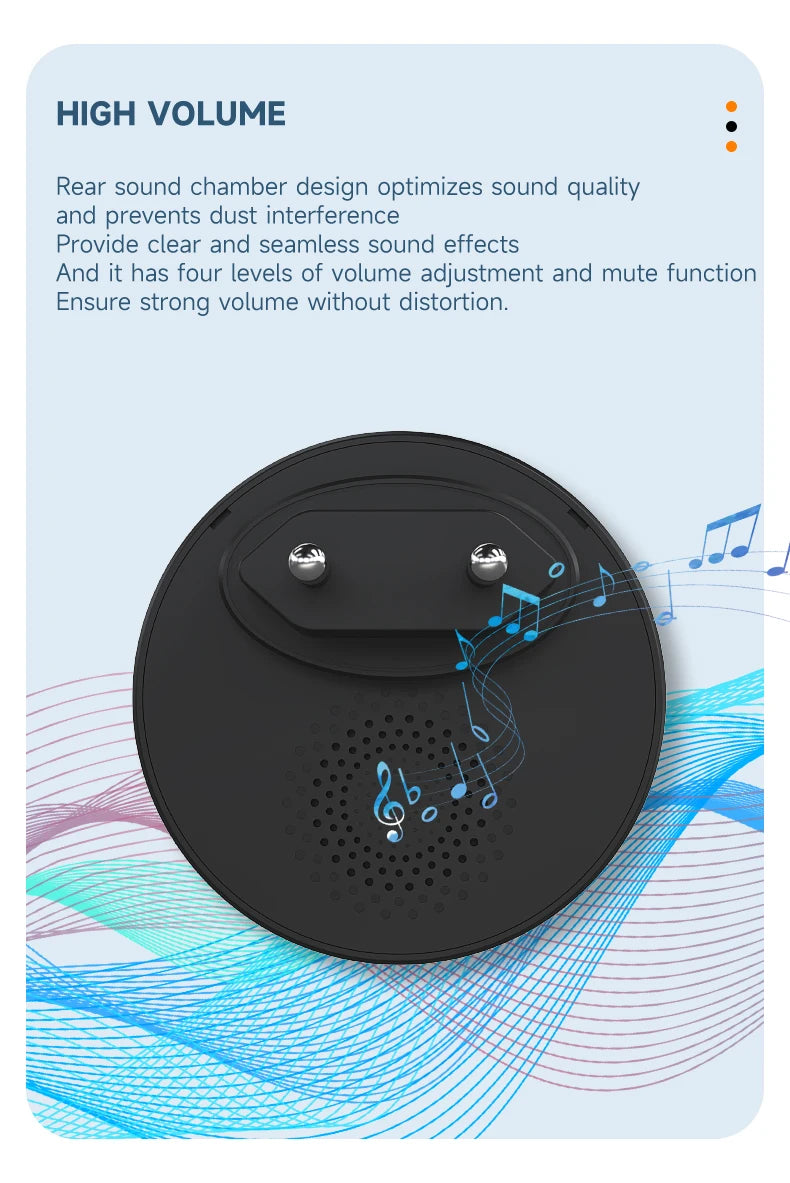 Circular Black Self Powered Wireless Doorbell AC 110v 220v US/EU Plug With 60 Rings Waterproof Long-Distance Kinetic Door Bell