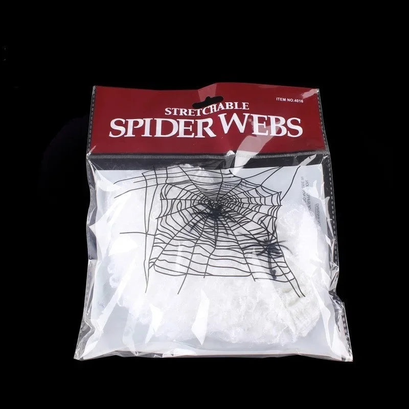 Halloween Decorations Artificial Spider Web Super Stretch Cobwebs with Fake Spiders Scary Party Scene Decor Horror House Props