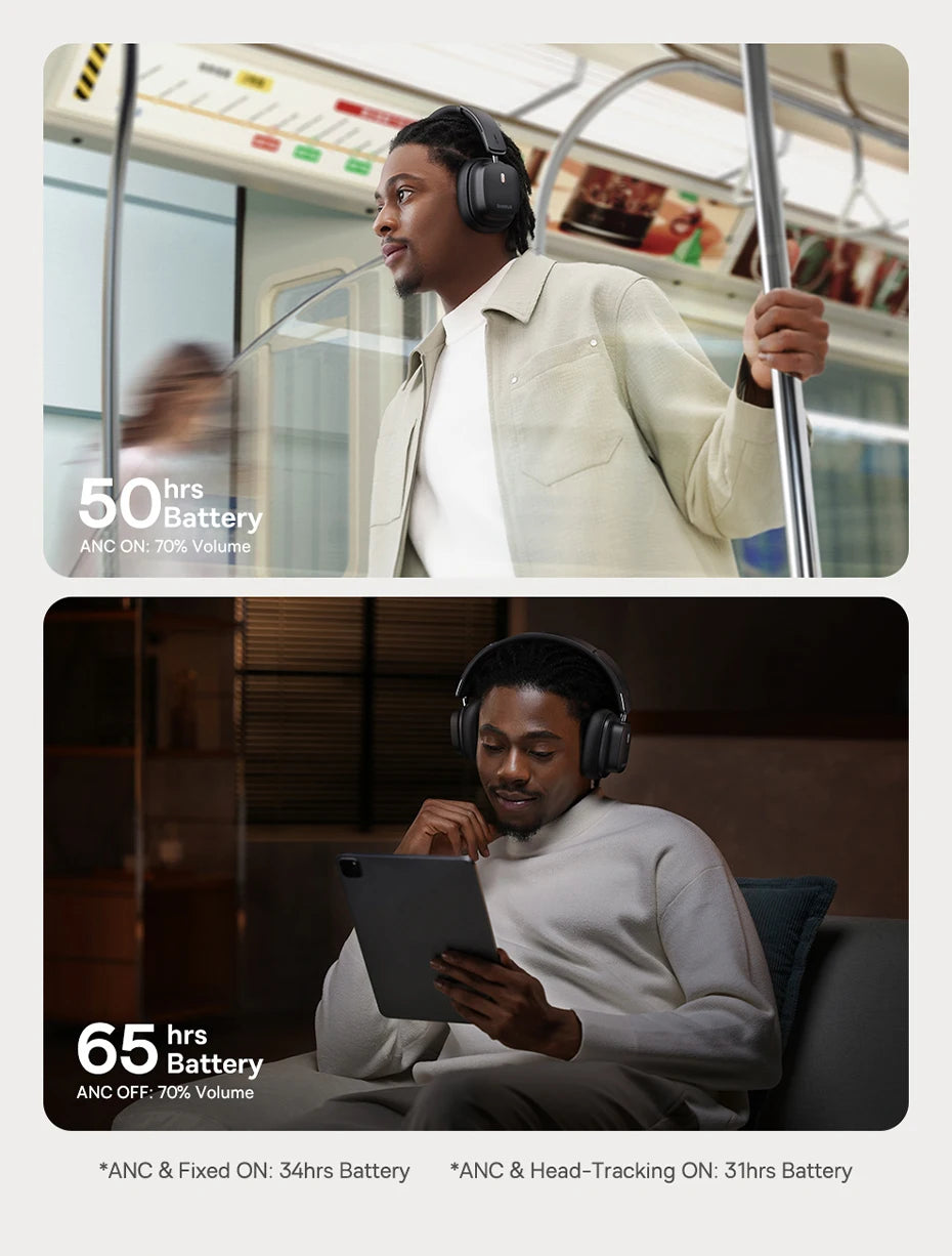 Baseus Bowie 30 Max Bluetooth Headphones 45dB Noise Cancellation Hi-res LDAC Over Ear Headset 3D Spatial Audio Wireless Earphone