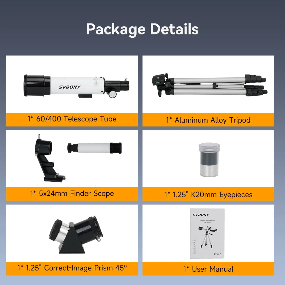 Svbony SV501P 60/70mm Astronomical Telescope Sets,for Planetary and Moon Observation,Gift for  Kids,Beginners and Students