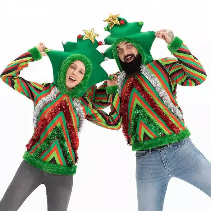 Christmas Colorful Hoodie Top Cosplay Costume Decorated Christmas Tree Hoodie Top Cosplay Party Performance Costumes Clothing