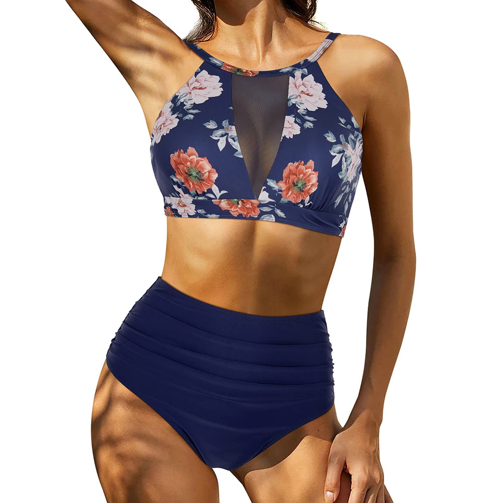 Lace-Up High-Waist Bikini Set