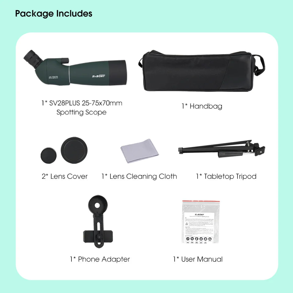 Svbony SV28plus 50/60/70mm Spotting Scope Zoom Telescope Powerful Long Range PORRO Prism Suit for Archery Target Shooting