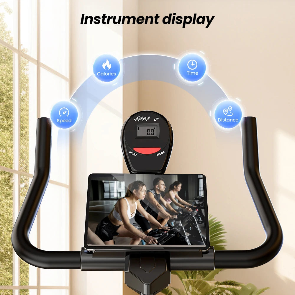 Formill QK101 Indoor Spin Bike Quiet Belt Drive Cardio Trainer with Electronic Display & Adjustable Resistance for Home Fitness