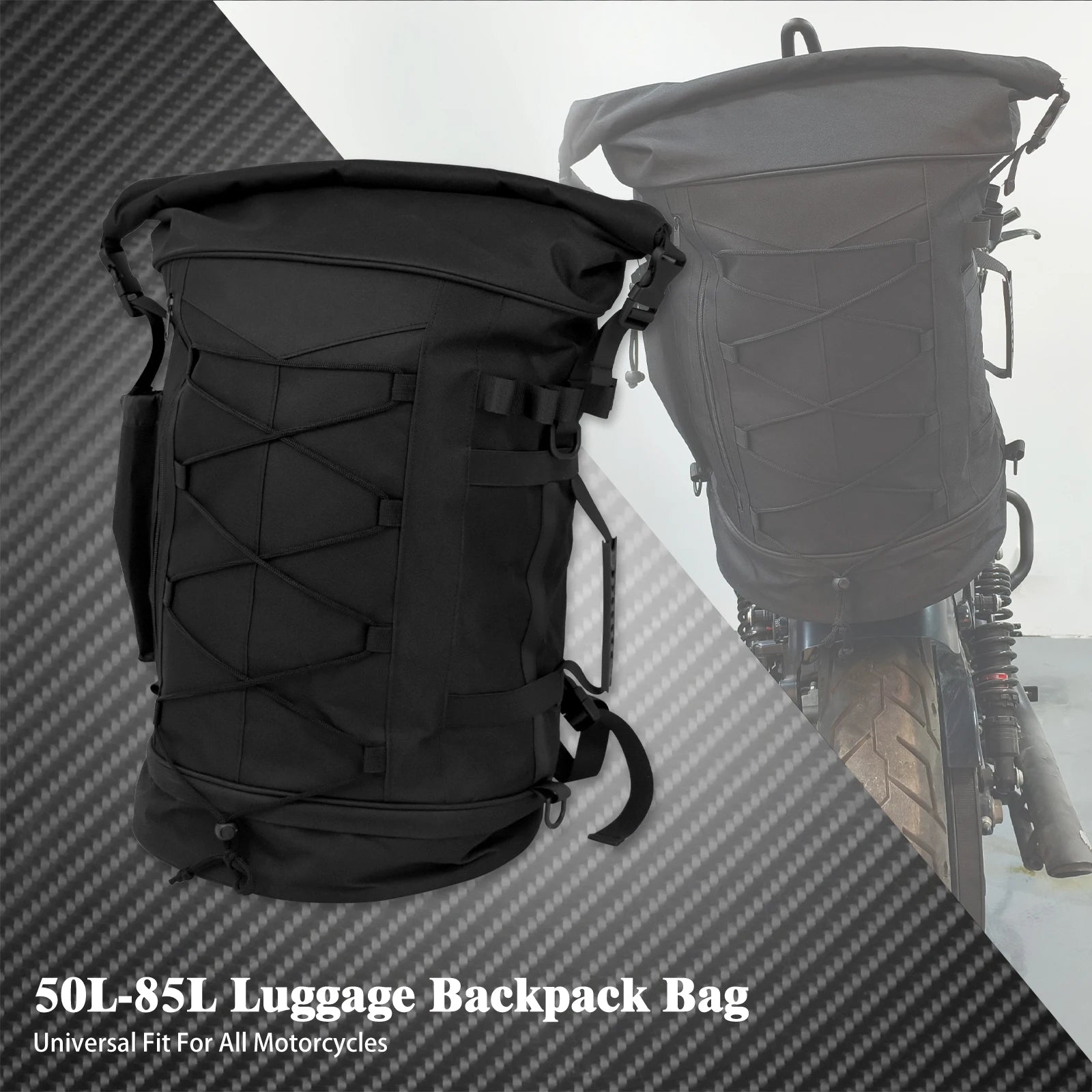 Motorcycle 50L Luggage Backpack Multifunction Tail Rack Bag Travel Outdoor Sports Expandable Sissy Bar Backrest Bag With Straps