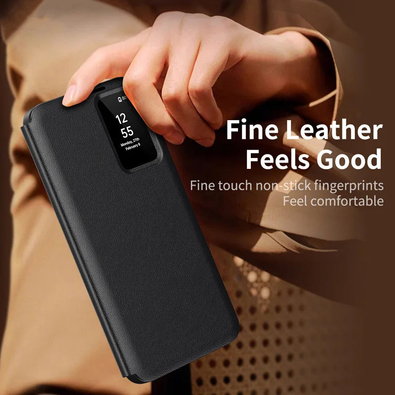 For Samsung Galaxy S25 Ultra Smart View Window Case ELVEV Durable Quality Leather Flip-Free Answering Cover for Samsung S25 S25+