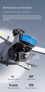8K ESC 3 Axis Gimbal 360° Obstacle Avoidance WIFI FPV RC Drone 5G Brushless Electric GPS Follow Me Remote Control Quadcopter Toy