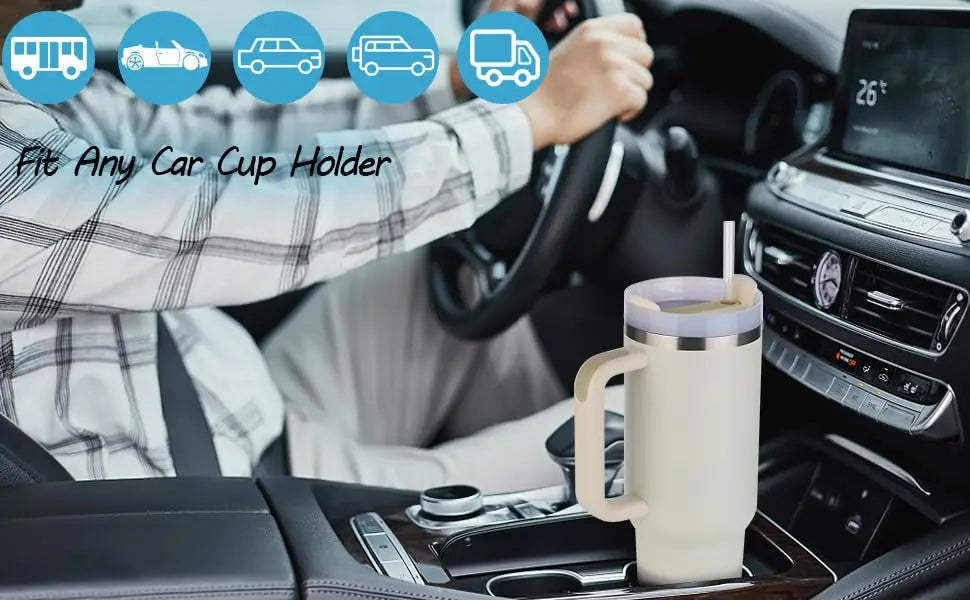 1200ml Stainless Steel Insulated Straw Water Bottle Thermal Coffee Car Cup 40oz Cold Hot Mug Vacuum Flask with Handle for Travel