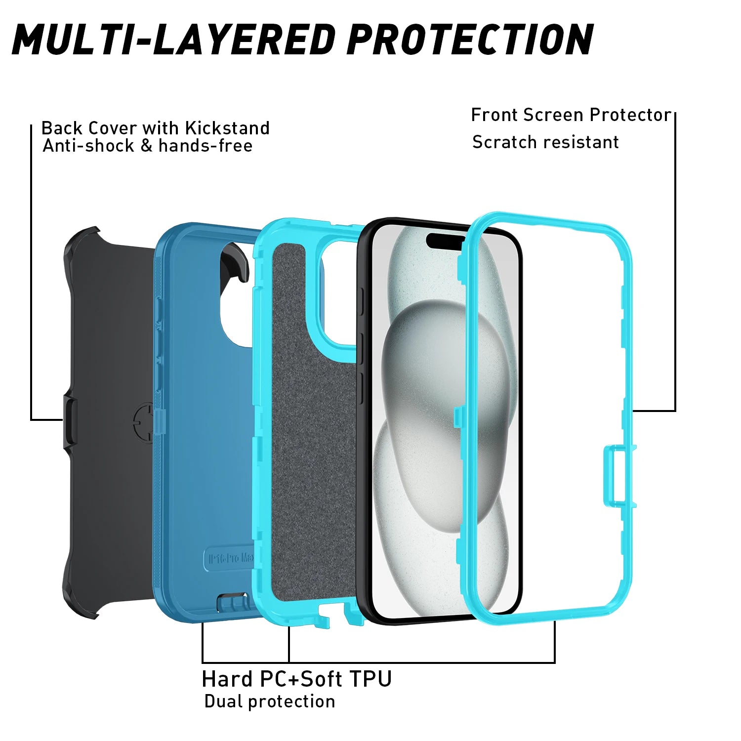 Armor Shockproof Defender Phone Case For iphone 11 12 13 14 15 Pro Max X XS XR XSMAX 7 8 Plus SE2 SE4 Hard PC+TPU Back Cover
