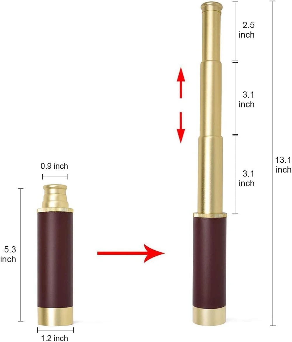 Pirate Monocular Telescope 25x30 High Powered Zoomable Collapsible Monocular Brass Spyglass Handheld for Hunting Hiking Travel