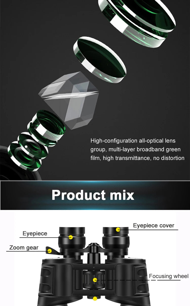 Borwolf 10-380X100  High Magnification Long Range Zoom 10-60 Times Hunting Telescope Binoculars  HD Professiona  Zoom